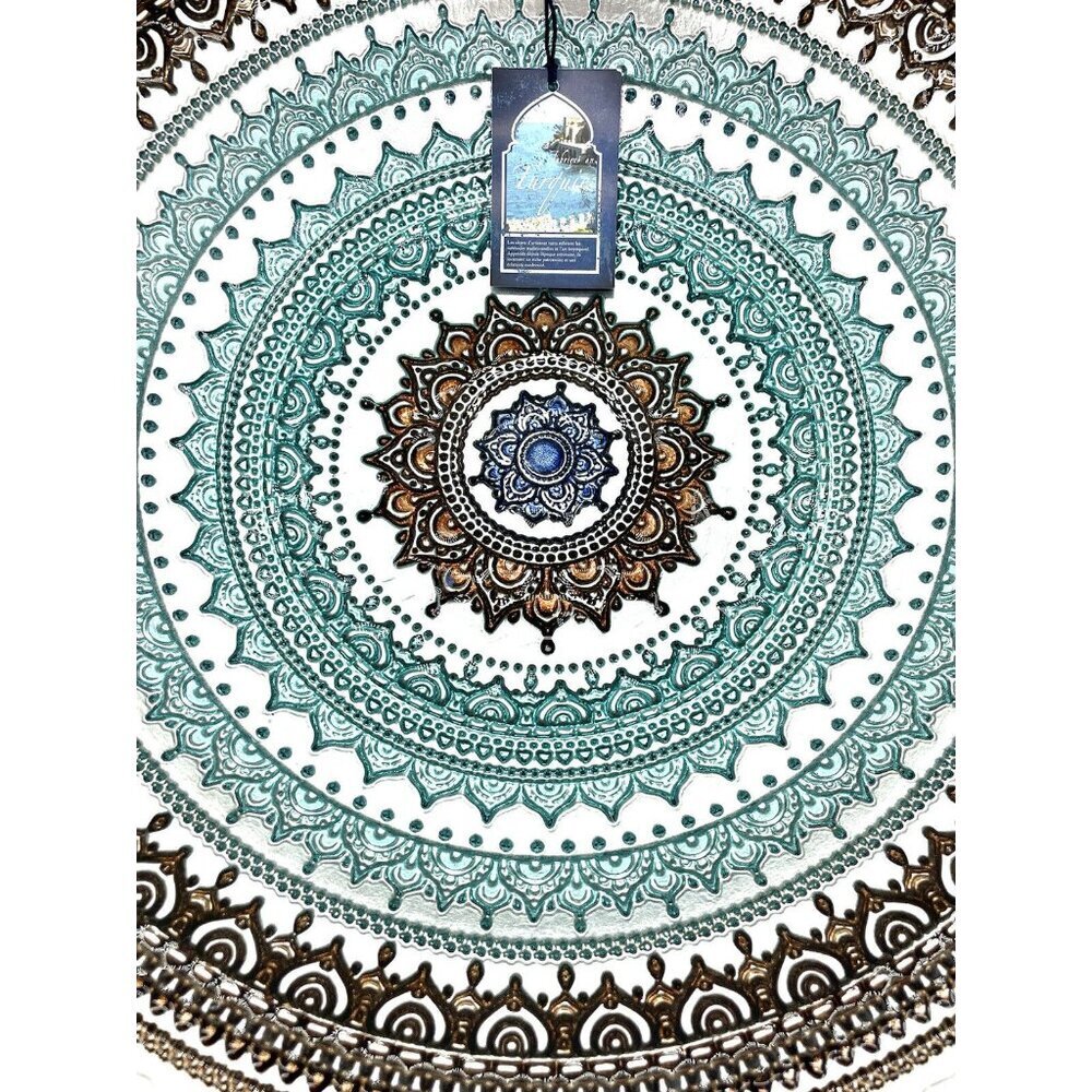 Turkish Glass Glass Round Bowl Dinner Display Silver Blue Oriental Lace 16” W XL - Picture 7 of 10